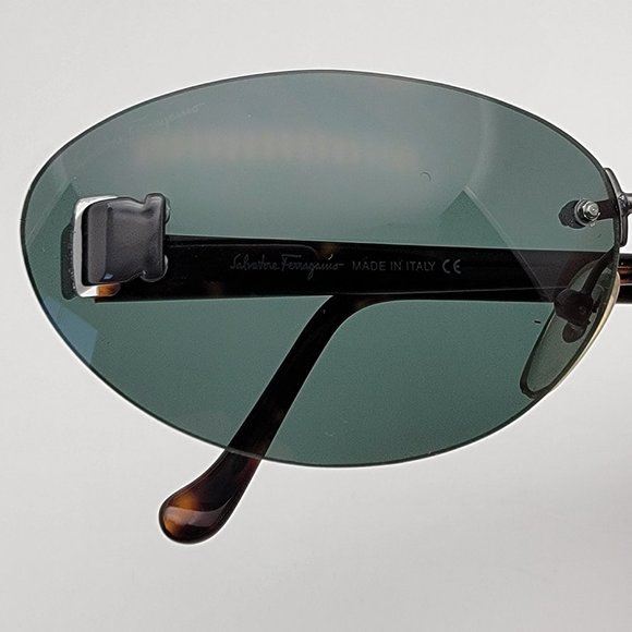 Salvatore Ferragamo 1014 512/71 Tortoise Frame Green Lens Rimless Sunglasses